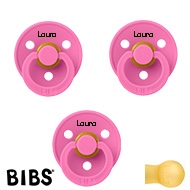 BIBS Colour Schnuller mit Namen, Gr. 2, 3 Bubblegum, Rund Latex, 3'er Pack